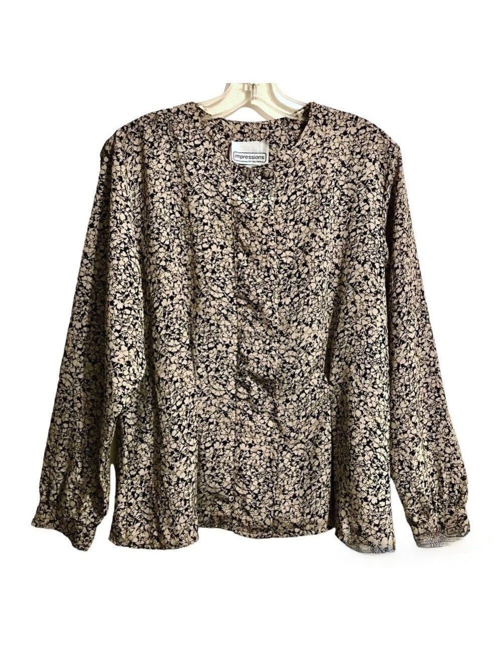 Impressions of California Long Sleeve Button Front Blouse